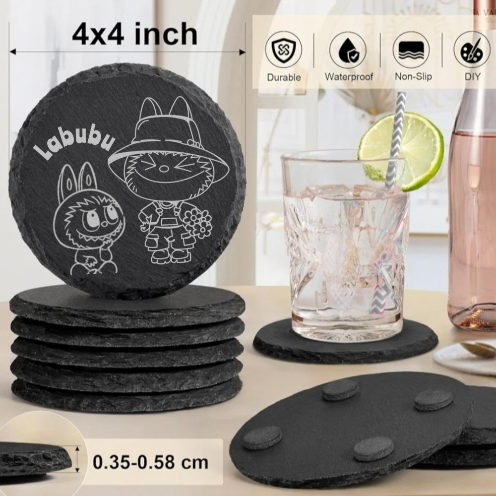 Labubu Black Slate Coasters Set
